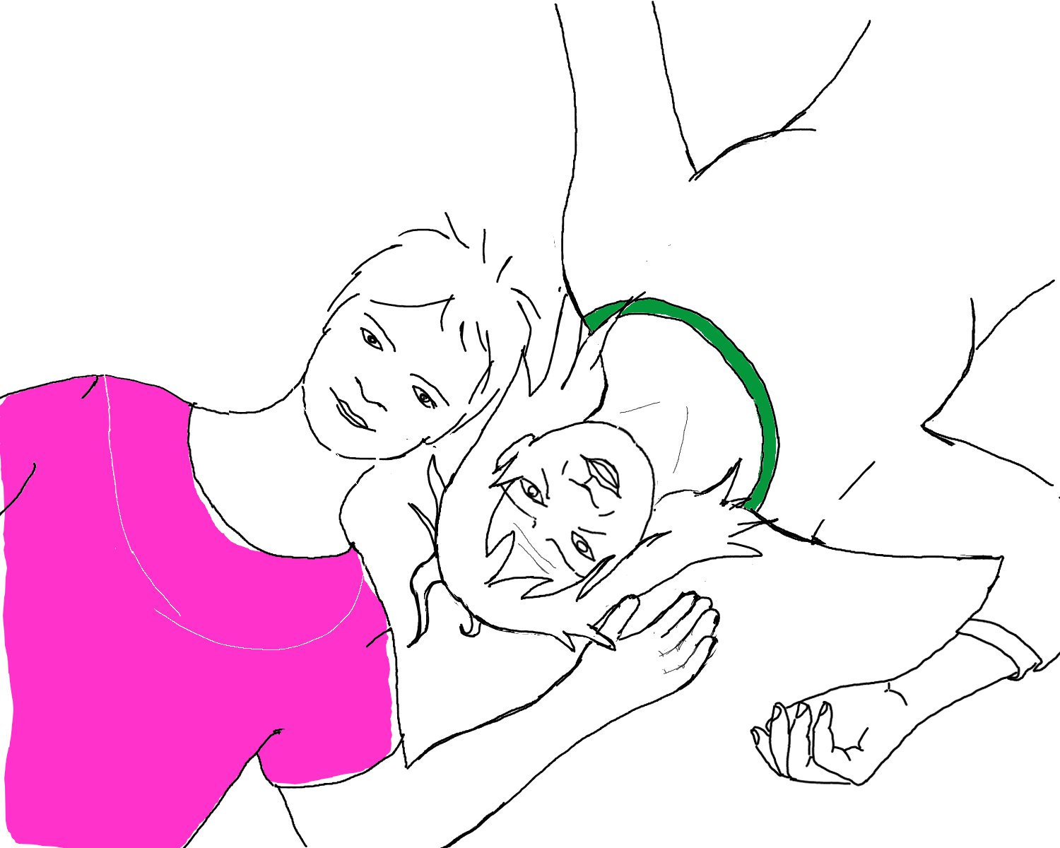 ein Paar liegt nebeneinander, Kopf an Kopf