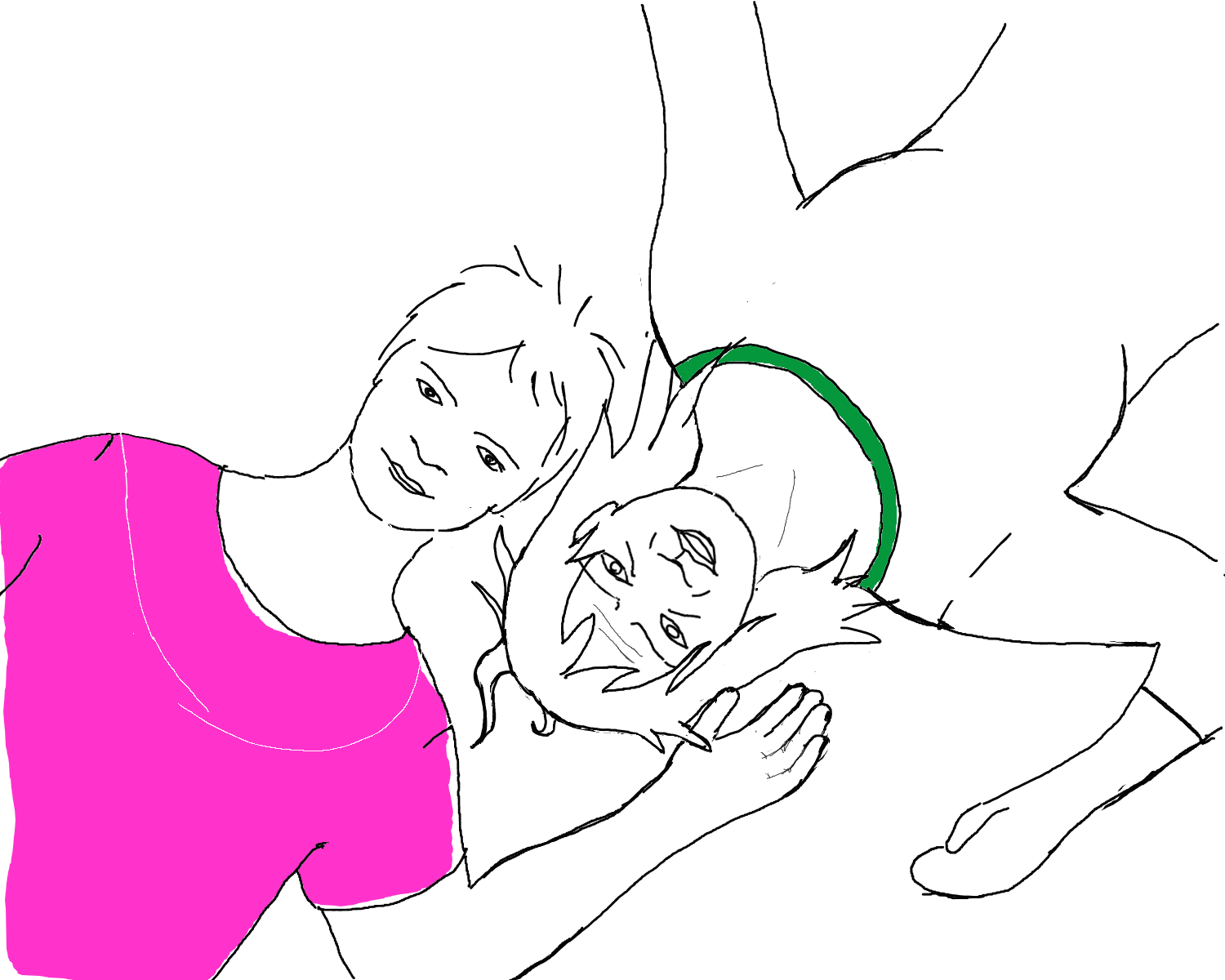 Ein Paar liegt nebeneinander, Kopf an Kopf